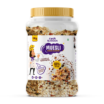 Dark Chocolate Almond Muesli 1Kg | Healthy Protein Food & Breakfast Cereal | Real Chocolate with added Bran, Seeds, Honey, Dry Fruits  | 100% Vegan & No Preservative |100% WholeGrain